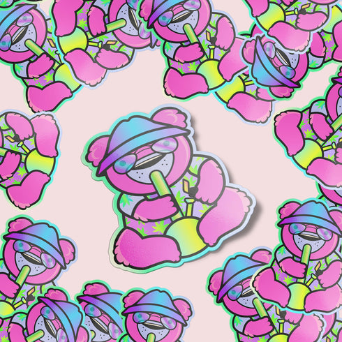 Smoking Bong Bear Premium Vinyl Sticker, 420 Stoner Stickers, Glossy Laptop Decal, Cannabis Vinyl Stickers